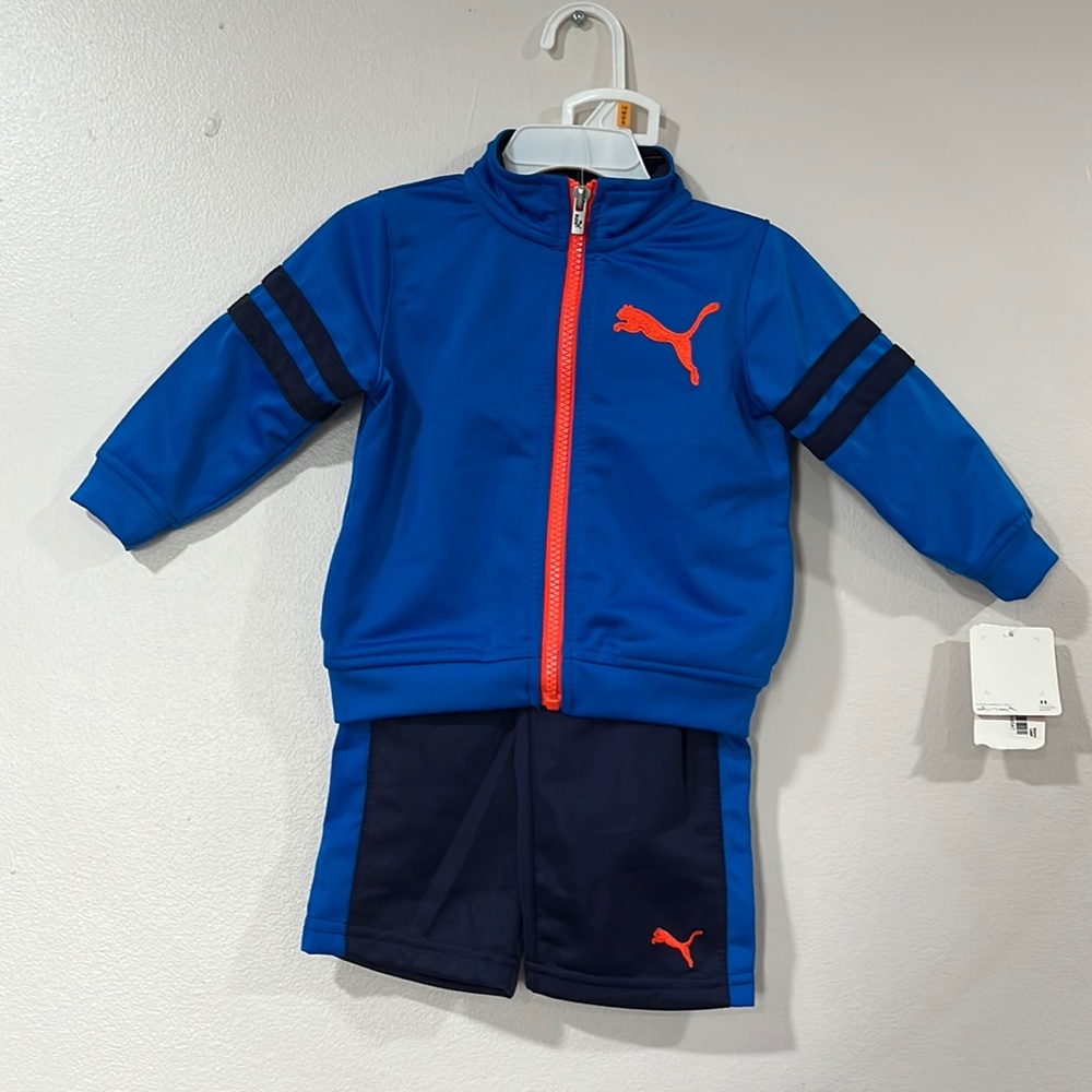 PUMA Blue/Orange Baby Boy 2pc Athletic Set. NWT. Size 12M.